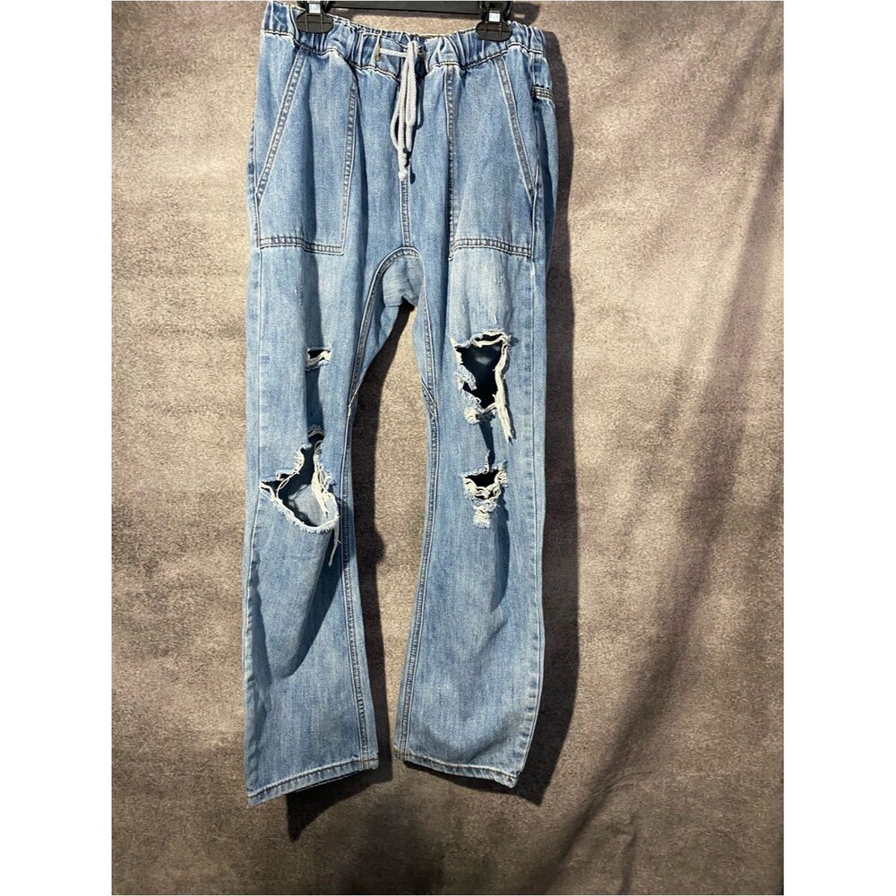 Women's Mustard Seed Light Blue Distressed Drawstring Jeans SZ M